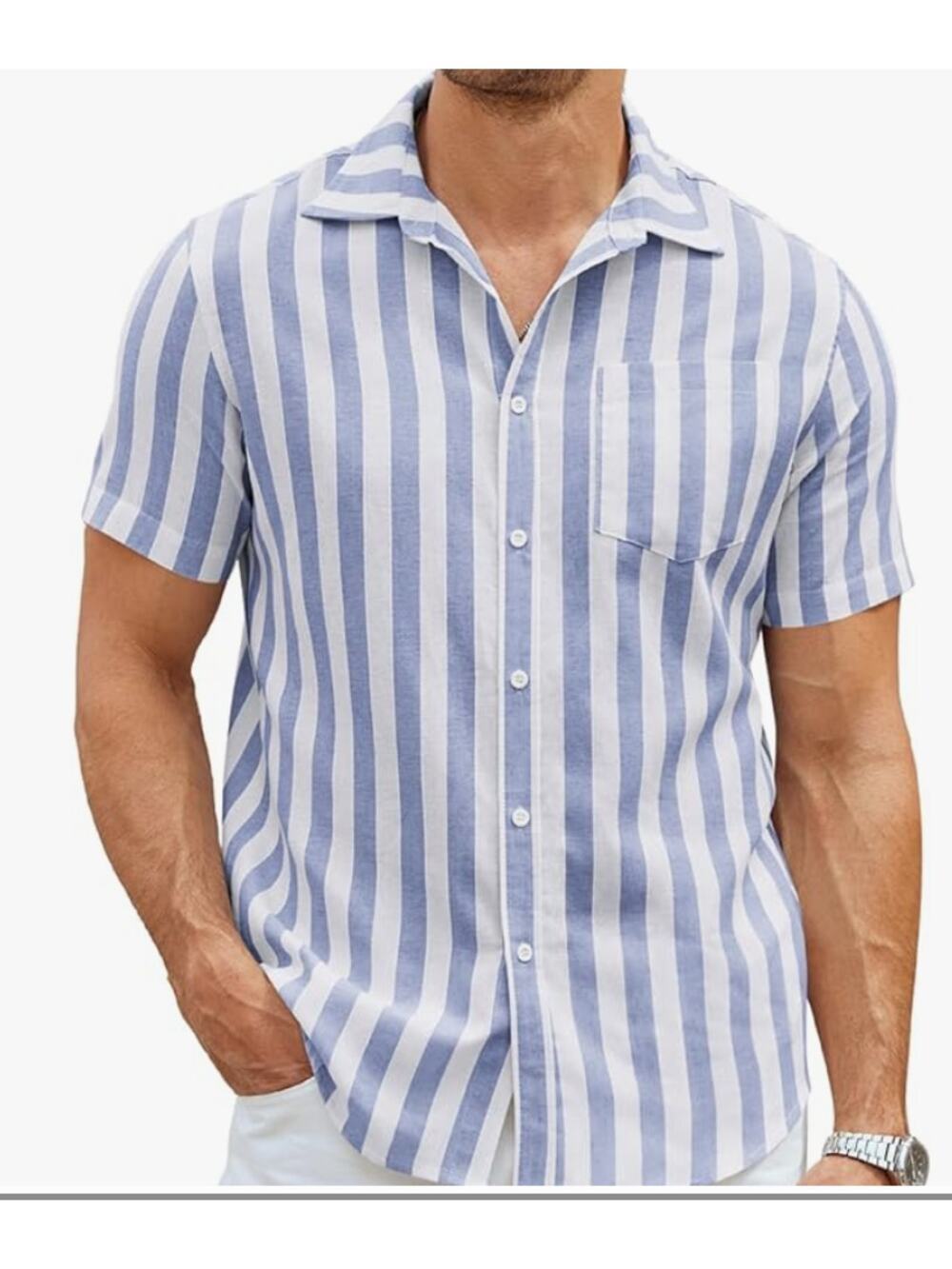 Men's Casual Button Down Shirt Short Sleeve Linen SIZE MEDIUM